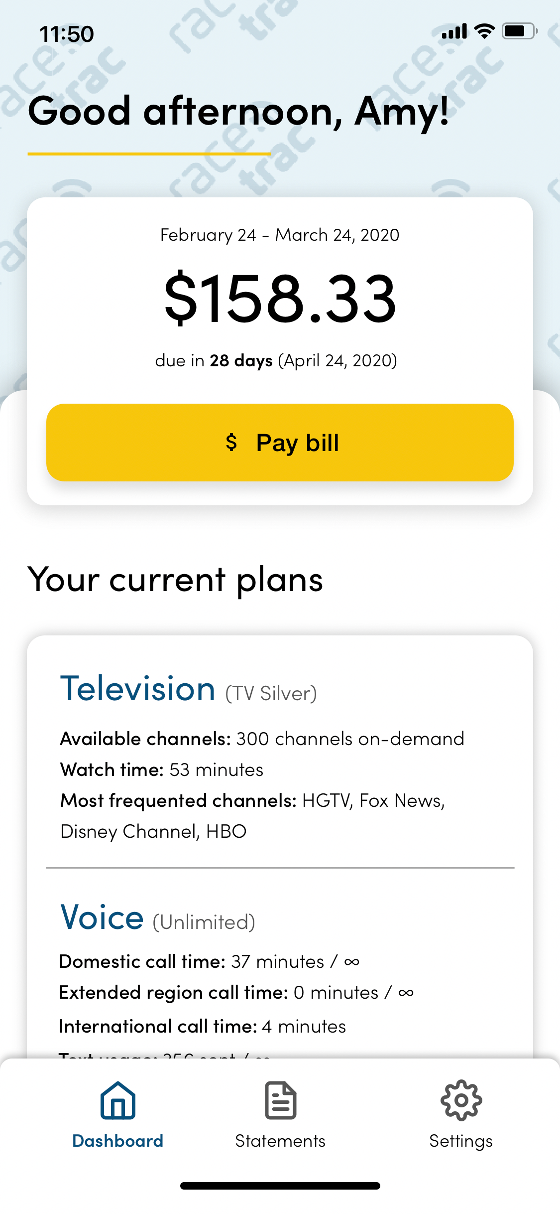 Screenshot of the RaceTrac mobile application home screen.