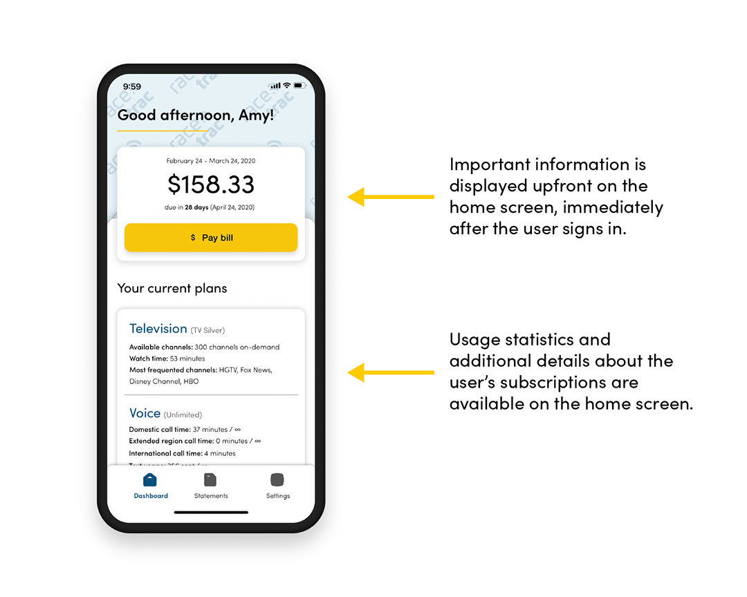 Text pointing to RaceTrac mobile application home screen explaining design decisions.