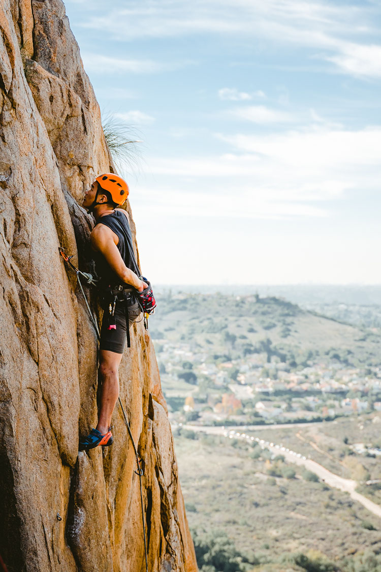 Rock climber on rock face in Mission Trails Regional Park.